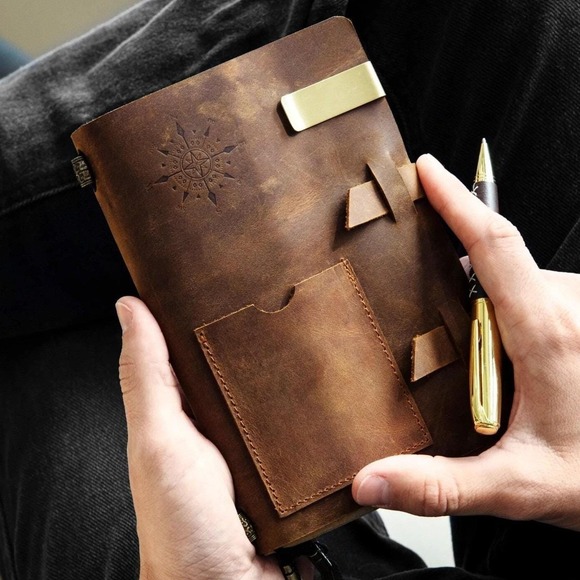 Other - 100% Genuine Leather Notebook Journal Gift Set Fountain Pen Brown 5x7in Gift Box
